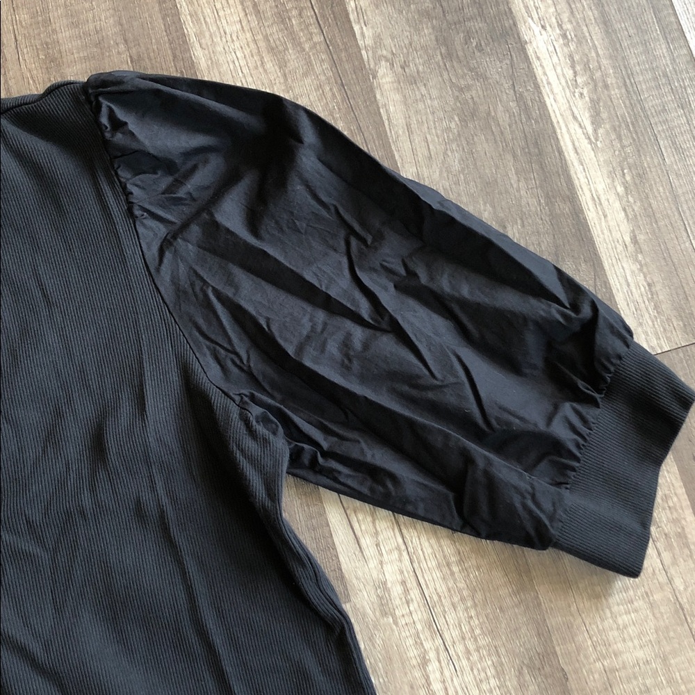 Veronica Beard Coralee Black Puff 3/4 Sleeve Ribbed Top XL - Picture 5 of 8